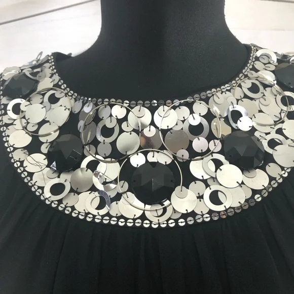 Maggy London Silk Black Beaded Sequin Mini Dress 6 - Picture 7 of 9